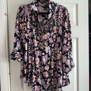 Roz & Ali Black and Pink Floral Blouse